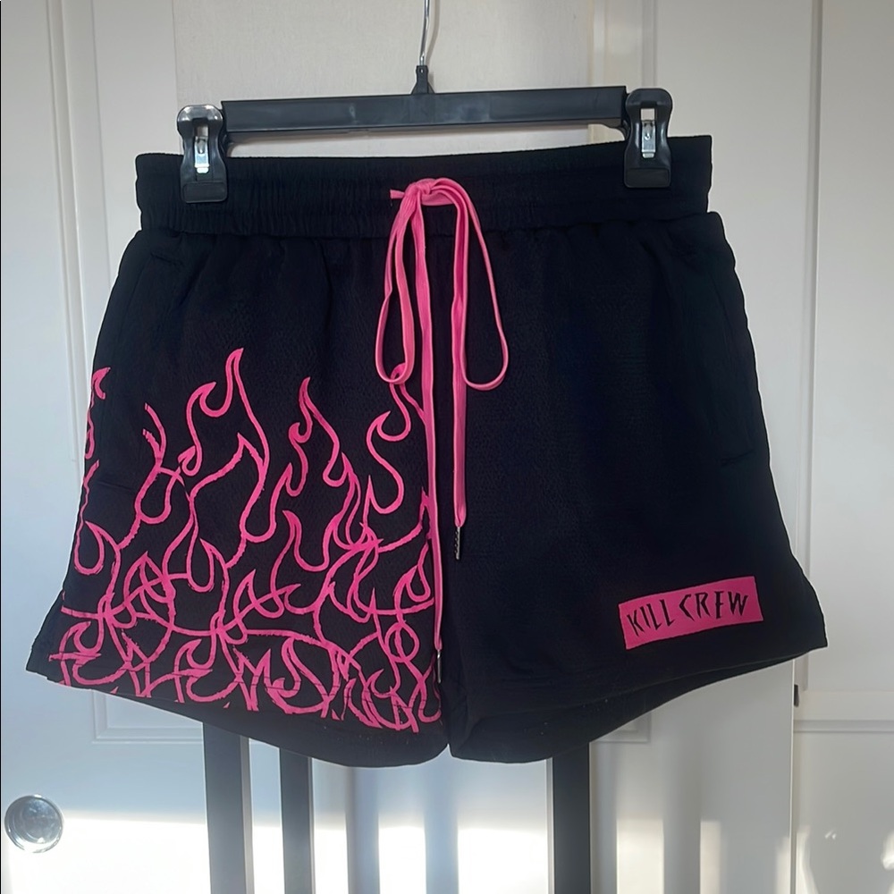 Kill Crew Black and Pink Athletic Flame Shorts